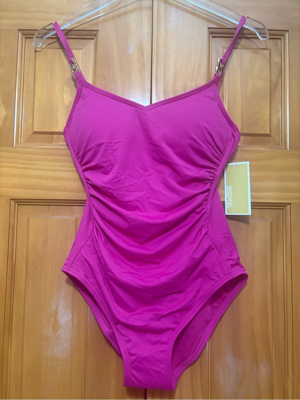 Michael Kors Fuscia One-Piece Swimsuit with Gold Hardware Size 8 NWT